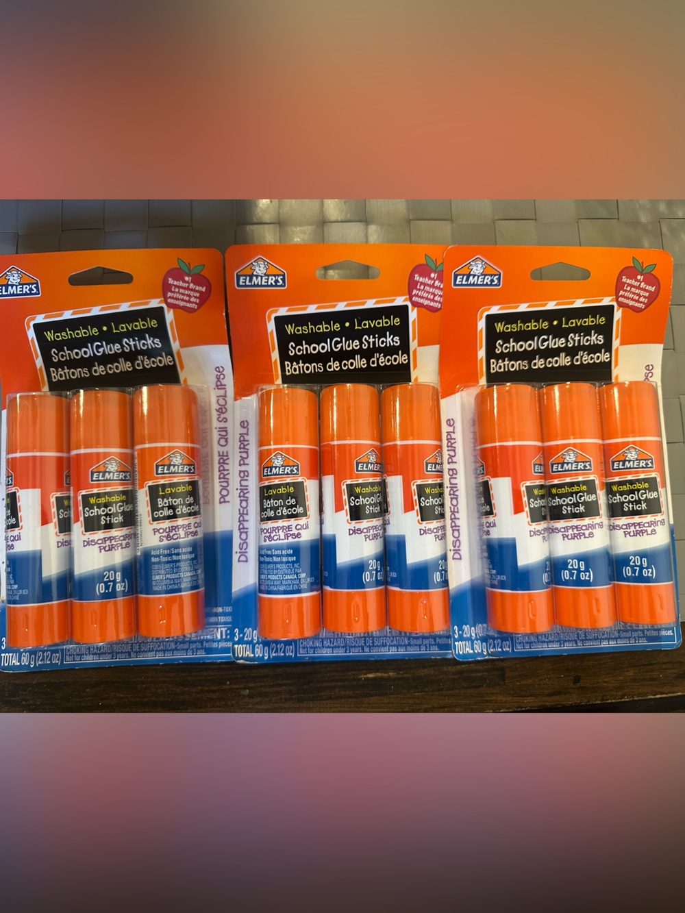 Disappearing Purple Washable School Glue Sticks - Orange Caps (3-Pack) 9 sticks